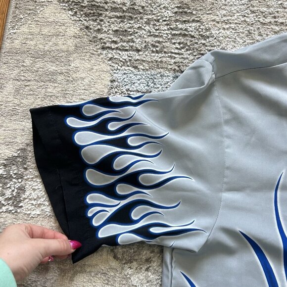 Vintage No Boundaries Blue Flames Button Up Shirt Black Mens Large L Y2K 90s - Picture 2 of 8